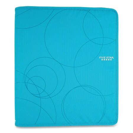 Five Star Zipper Binder, 3 Rings, 1.5" Capacity, 11 x 8.5, Teal/Blue Circles Design 72358